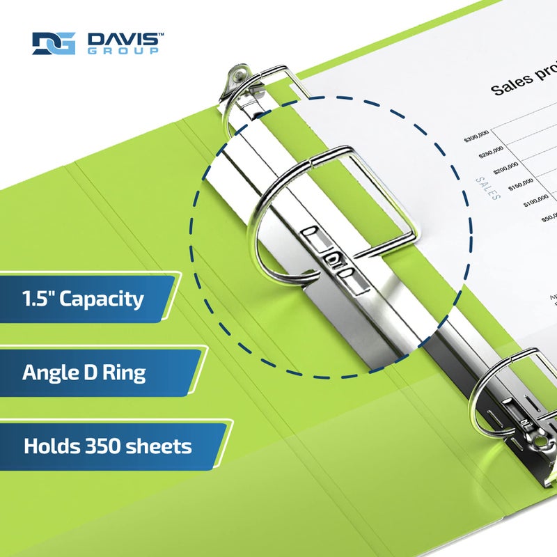 Davis Group Premium Economy 6-Pack 3-Ring Binders for School or Office, D-Ring Binders, 1.5 Inch, Lime Green - Image 2